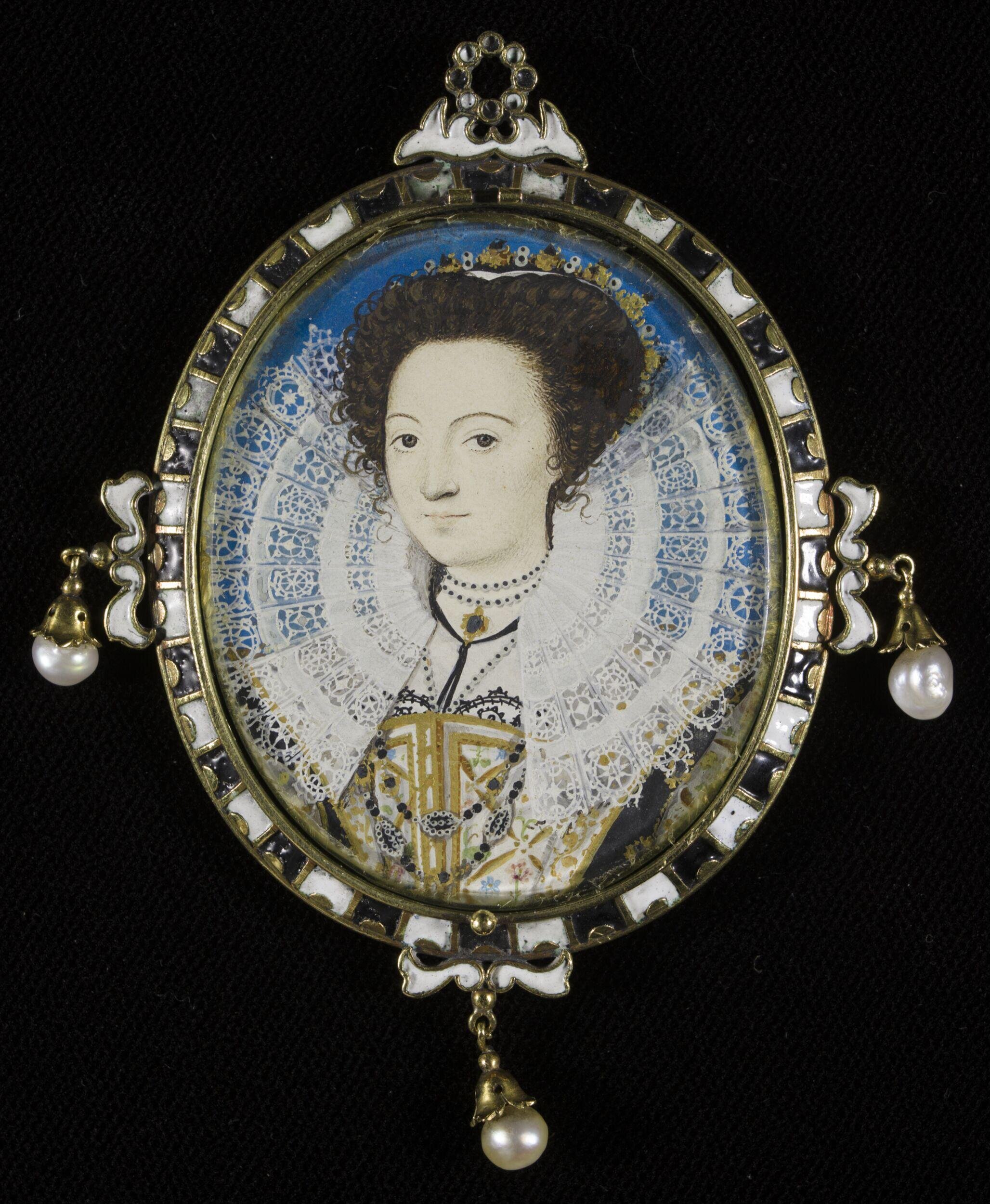 Portrait miniature by Nicholas Hilliard, c.1590, V&A museum no. P.8-1945, proposed as a portrait of Emilia Bassano Lanier